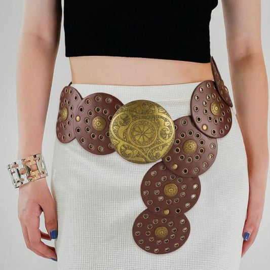Boho Chic Round-Disc Belt - Brown