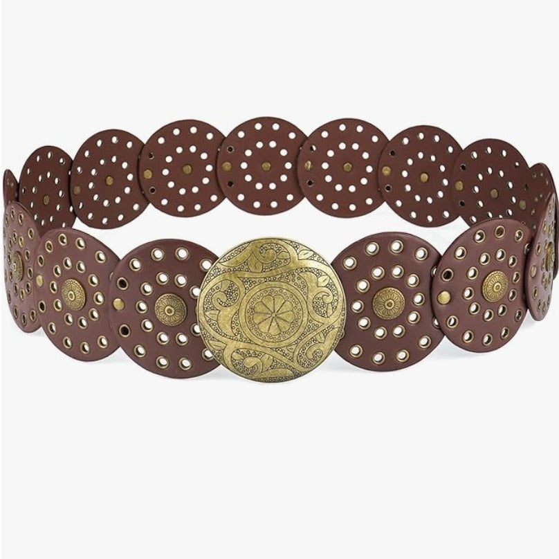 Boho Chic Round-Disc Belt - Brown