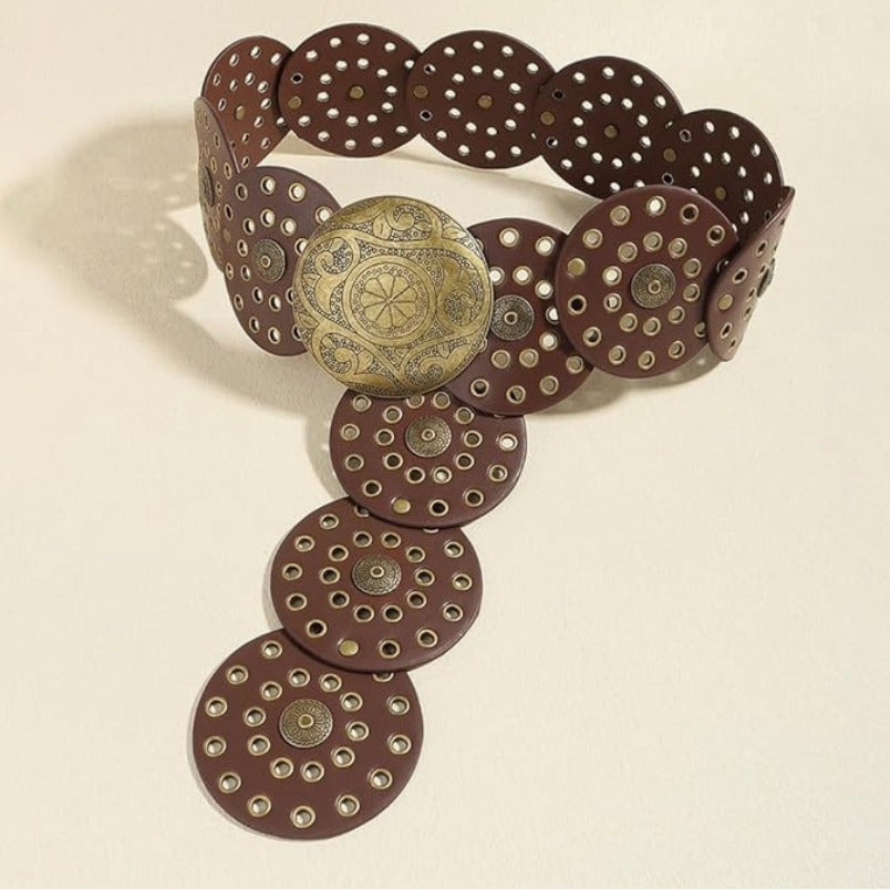 Boho Chic Round-Disc Belt - Brown